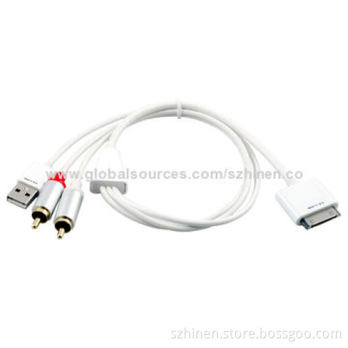 30-Pin Dock Connector to R/L Cable with USB, Amplifier Receiver to Enjoy Audio from iPod, iPhone